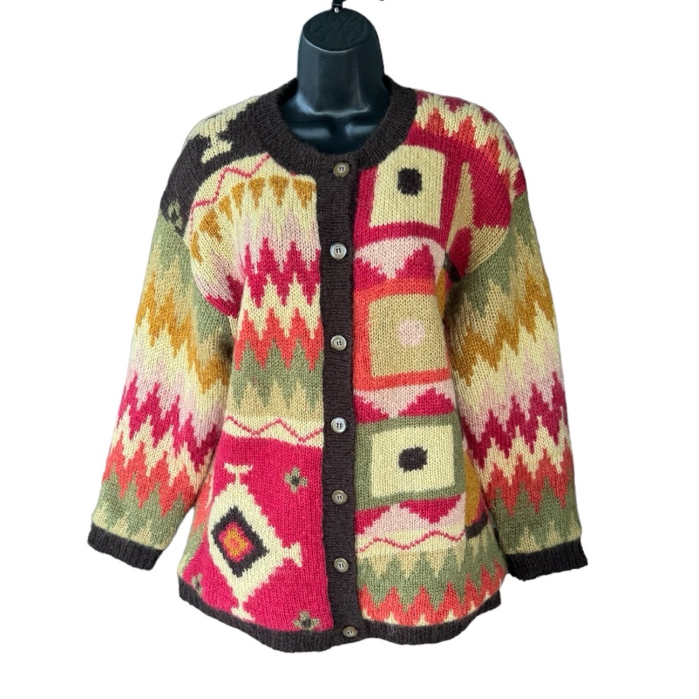 Susan Bristol Vintage 90s Women's Sz M Multicolored Mohair Blend Cardigan Size M